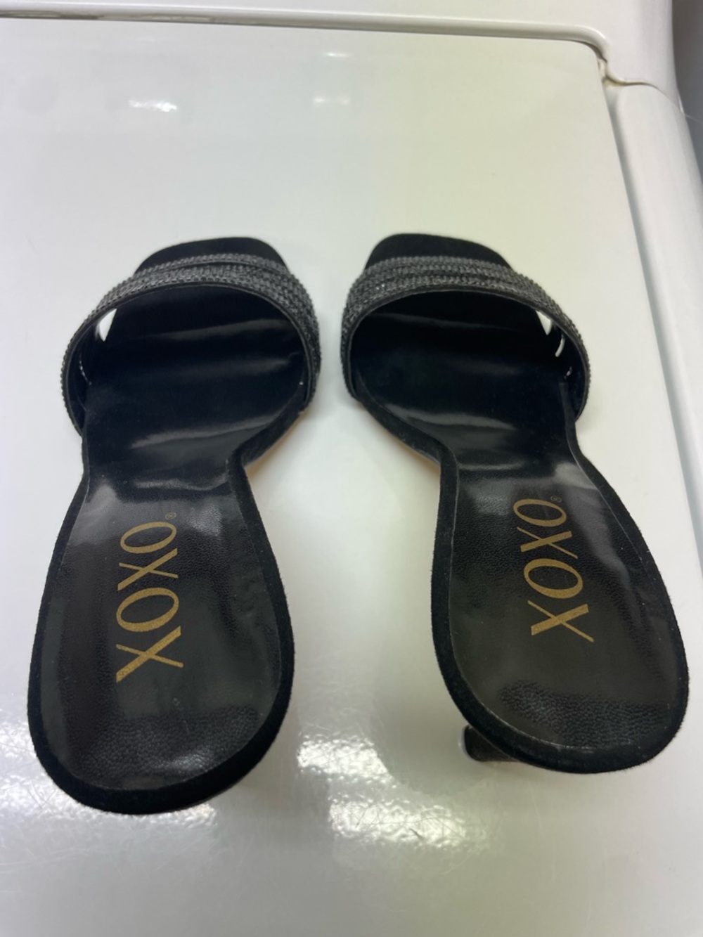 XOXO Black Sparkle Beaded Slide Mules - Picture 2 of 6